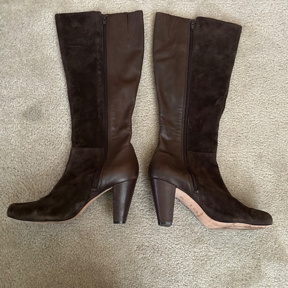 Antonio Melani Leather and Suede Boots Brown Zipper High Heel Women's Size 10 - Picture 10 of 12